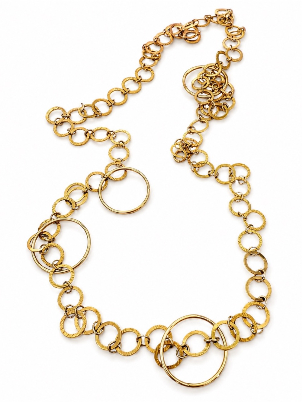 Vintage Gold Tone Circle Link Necklace Lightweight Layering Statement Necklace